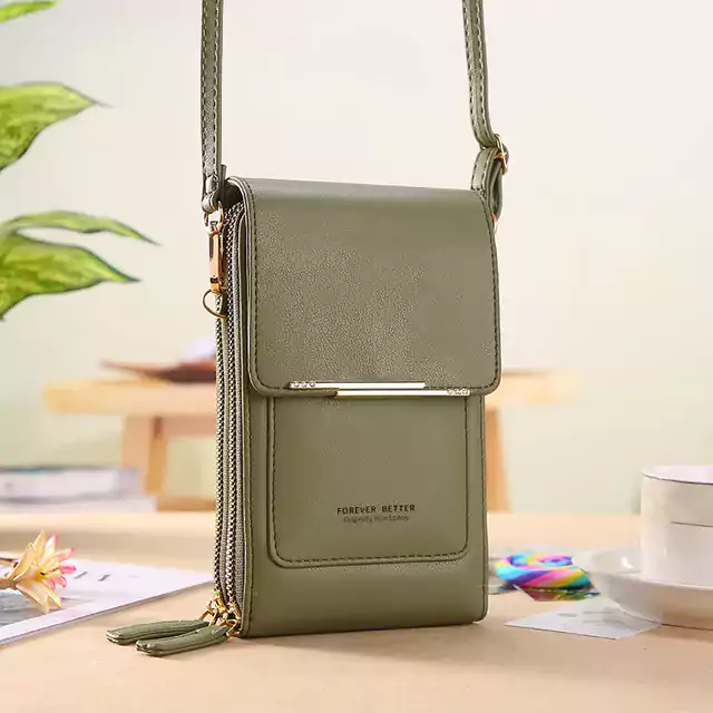 Módní kabelka s peněženkou a prostorem pro mobil - Zelená
