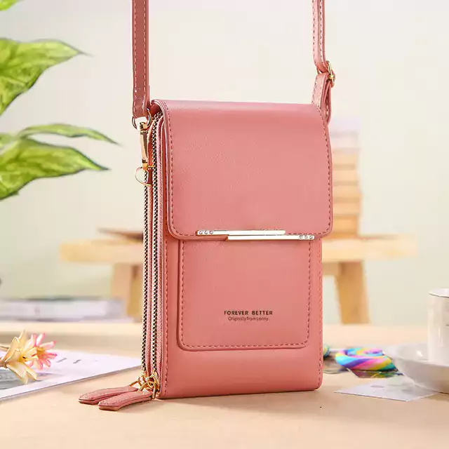 Módní kabelka s peněženkou a prostorem pro mobil - růžový