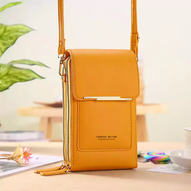 Módní kabelka s peněženkou a prostorem pro mobil - Žlutá