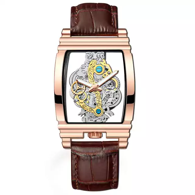Elegantní vodotěsné pánské sportovní hodinky - Kožená hnědá růže
