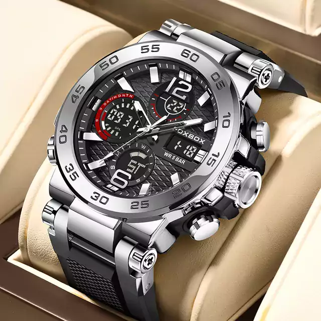 Luxusní sportovní hodinky - Stříbrná černá