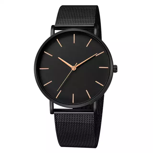 Elegantní pánské hodinky - Černý ciferník z růžového zlata