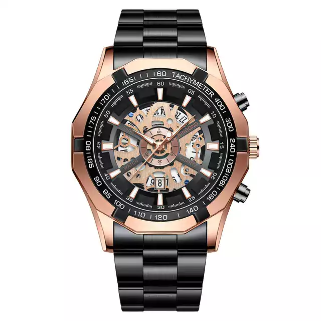 Luxusní vojenské hodinky - Růžové zlato Černá