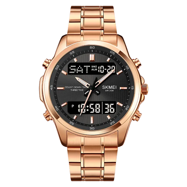 Vodotěsné pánské sportovní hodinky - Růžově zlatá černá