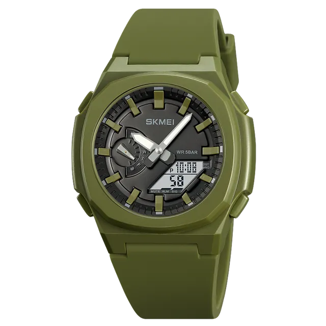 Vodotěsné pánské sportovní hodinky - armádní zelená bílá