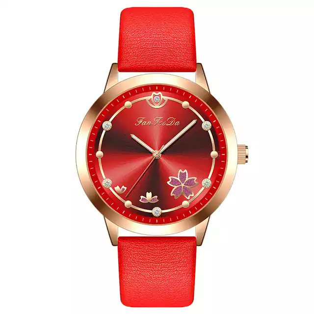 Elegantní dámské hodinky s květinovým designem - Červené