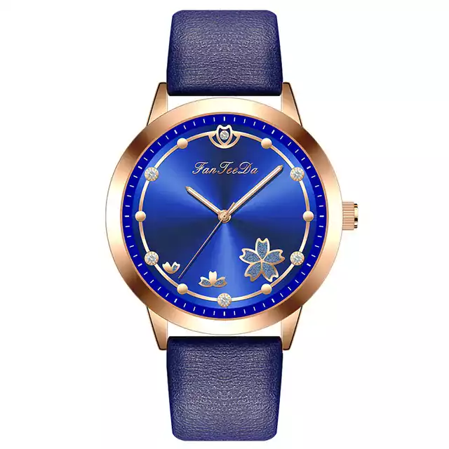 Elegantní dámské hodinky s květinovým designem - modrý