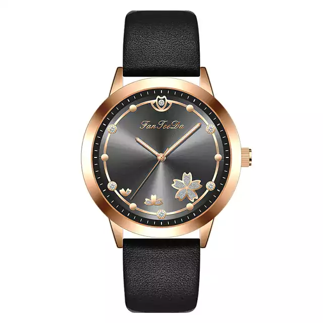 Elegantní dámské hodinky s květinovým designem - Černá