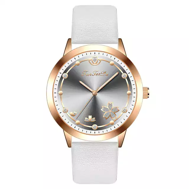 Elegantní dámské hodinky s květinovým designem - Bílý