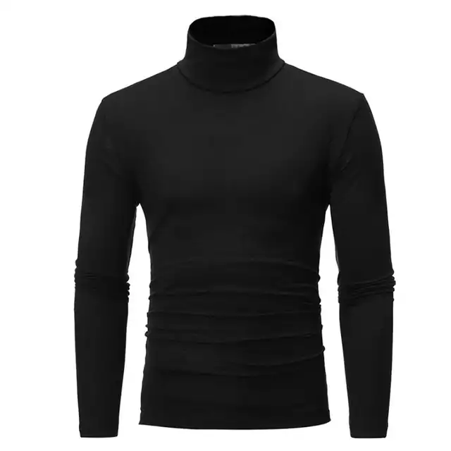 Jednoduchý tenký pánský svetr s rolákovým límcem - Černá, XXL