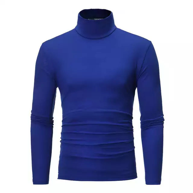 Jednoduchý tenký pánský svetr s rolákovým límcem - modrý, L
