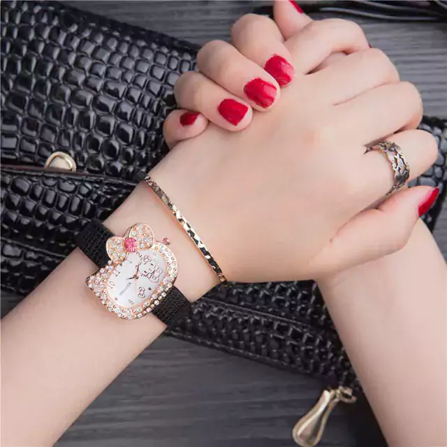 Roztomilé dívčí hodinky styl Hello Kitty - Černé pouze hodinky