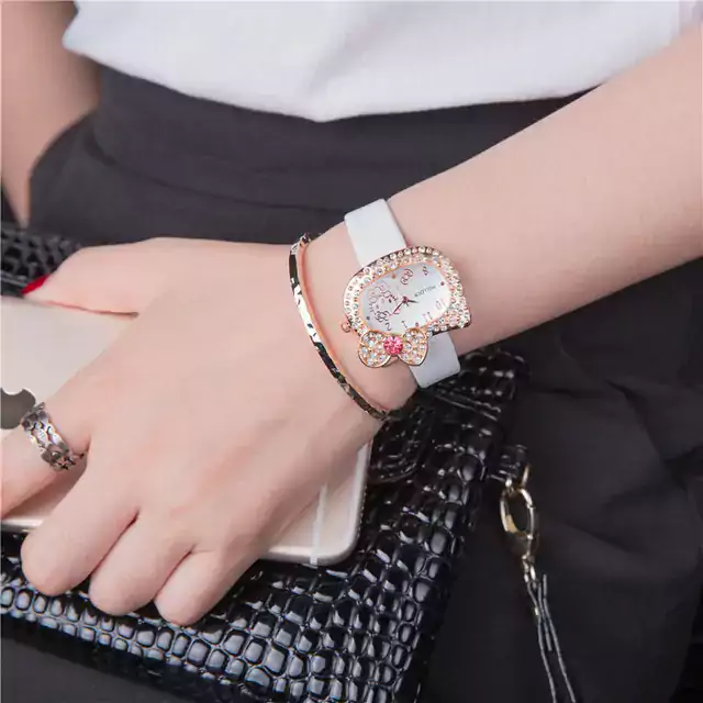 Roztomilé dívčí hodinky styl Hello Kitty - Bílé jen hodinky