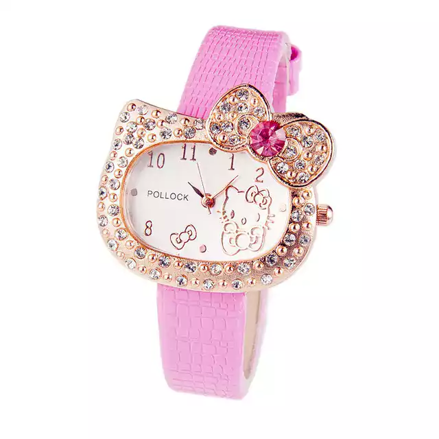 Roztomilé dívčí hodinky styl Hello Kitty - růžový