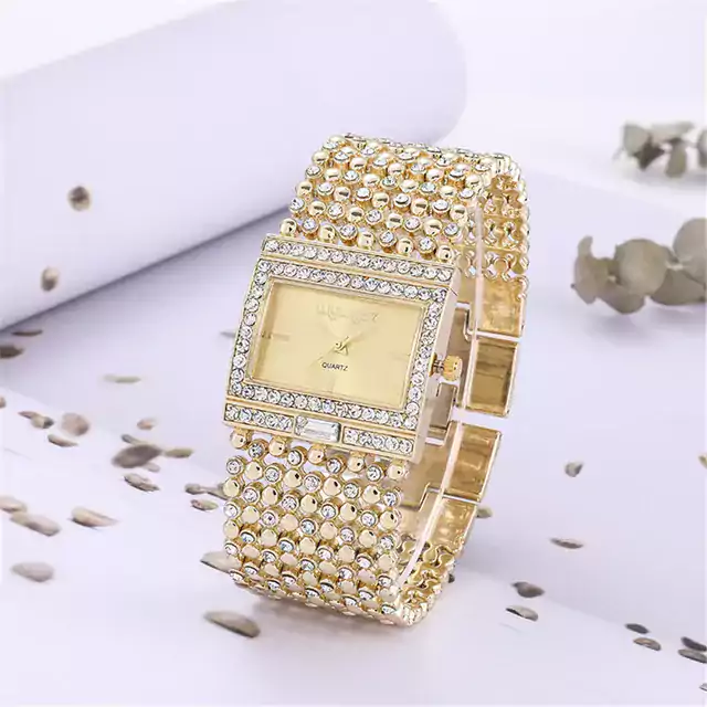Elegantní dámské hodinky s diamantovou výzdobou - Zlato