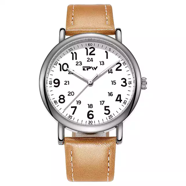 Luxusní pánské hodinky s páskem z umělé kůže - Bílý