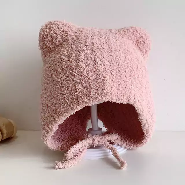 Zimní háčkovaná čepice pro děti - růžový