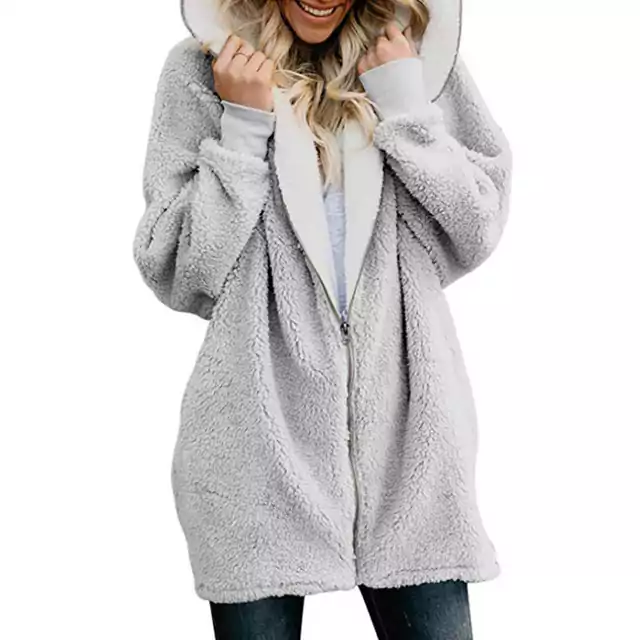 Dámský zimní kabát s chlupatou kapucí - Šedá, XL