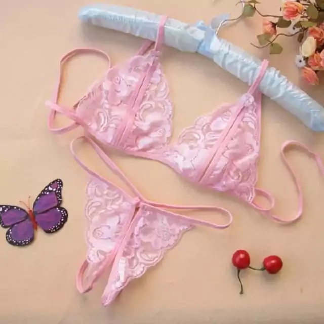 Luxusní krajkové spodní prádlo s otevřeným rozkrokem - růžový