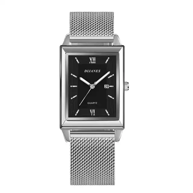 Luxusní dámské hranaté náramkové hodinky - Stříbrný