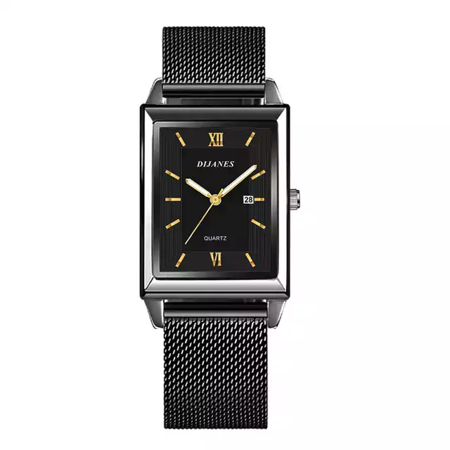 Luxusní dámské hranaté náramkové hodinky - Černé zlato