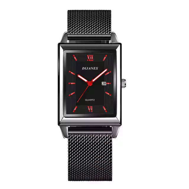 Luxusní dámské hranaté náramkové hodinky - Černá červená
