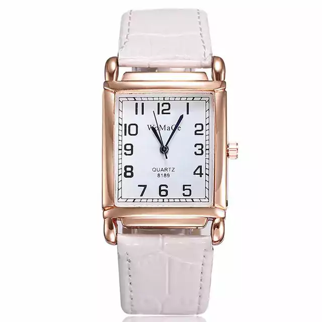 Luxusní dámské hranaté náramkové hodinky - Kůže bílá