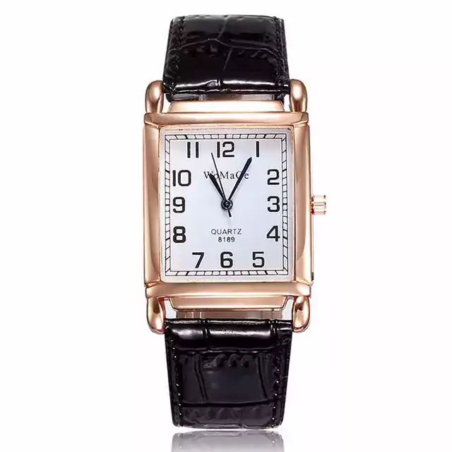 Luxusní dámské hranaté náramkové hodinky - Kůže Černá