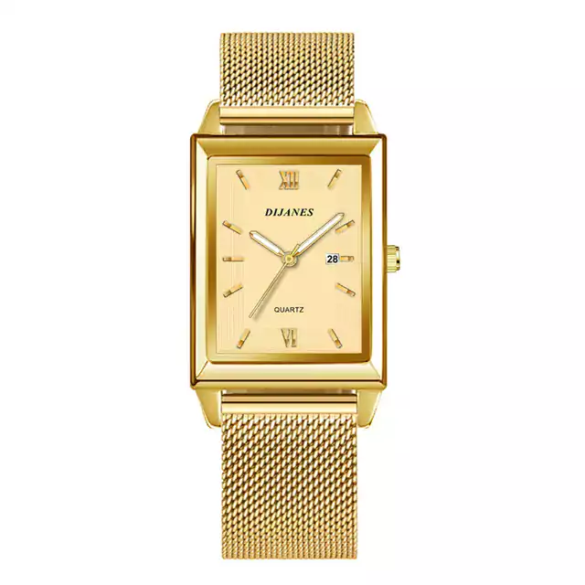 Luxusní dámské hranaté náramkové hodinky - Zlato