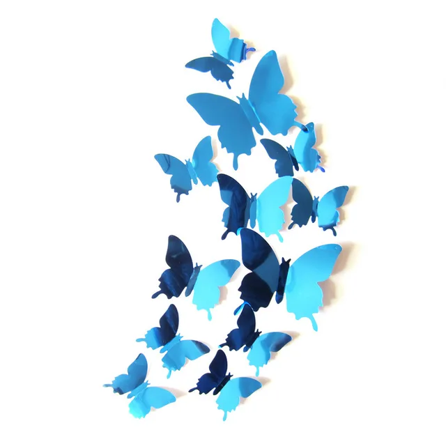 Dekorace na zeď | 3D motýli na zeď - 12 ks - Modrý