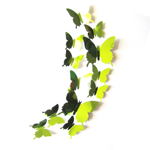 Dekorace na zeď | 3D motýli na zeď - 12 ks - Zelená