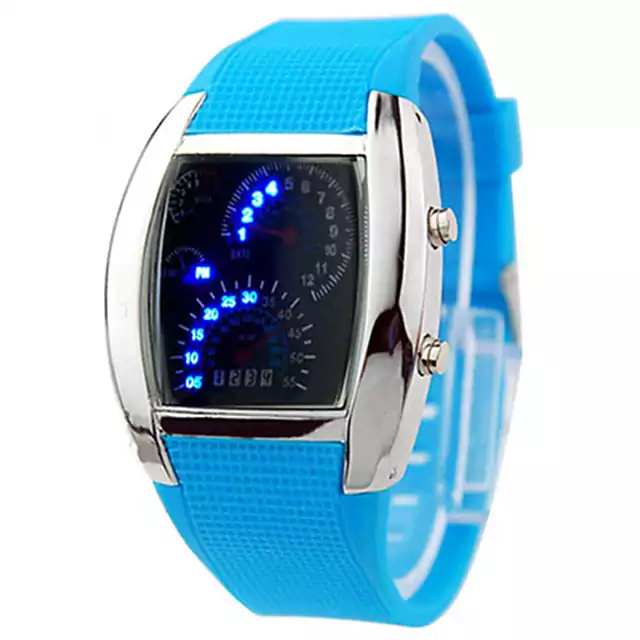 Binární LED hodinky | hodinky s tachometrem - Světle modrý pás