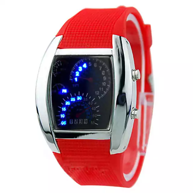 Binární LED hodinky | hodinky s tachometrem - Červený pás
