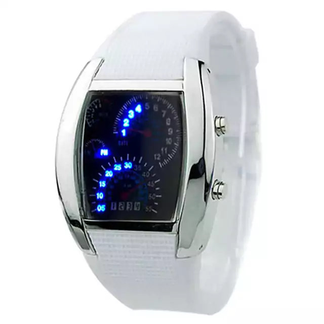 Binární LED hodinky | hodinky s tachometrem - Bílý pás