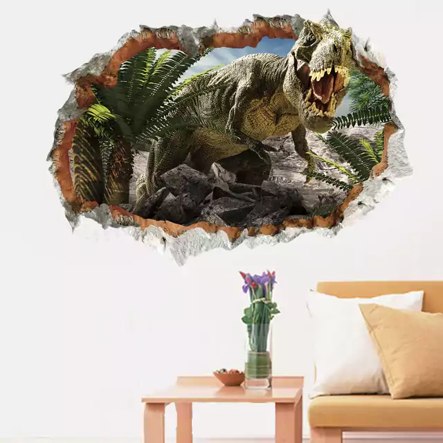 Tapeta na zeď | samolepka na zeď 3D dinosauři - 50 x 70 cm - Žlutá