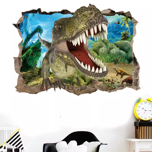 Tapeta na zeď | samolepka na zeď 3D dinosauři - 50 x 70 cm - modrý