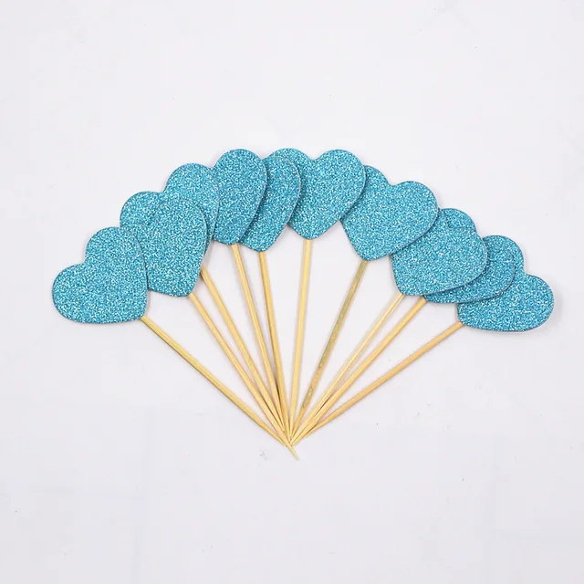 Ozdoba na muffiny | dekorace na dort - srdíčka 10 ks - jezerní modrá