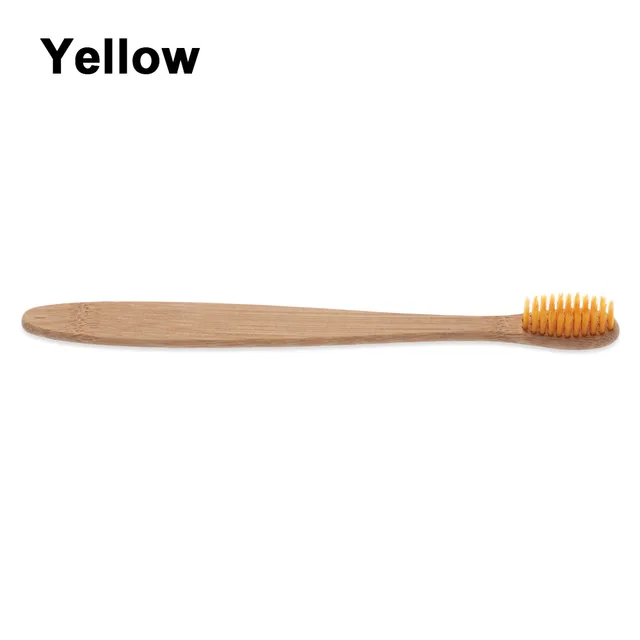 Bambusový zubní kartáček | duhový dřevěný kartáček - ekologický - žlutá 2