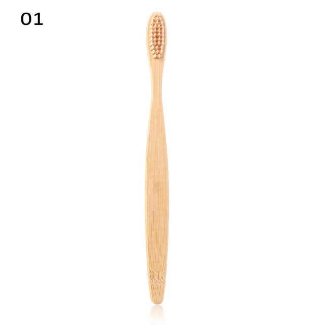 Bambusový zubní kartáček | duhový dřevěný kartáček - ekologický - béžový