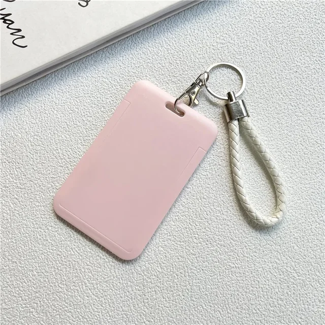 Praktický ochranný obal na ID a vstupní karty s klíčenkou - růžový