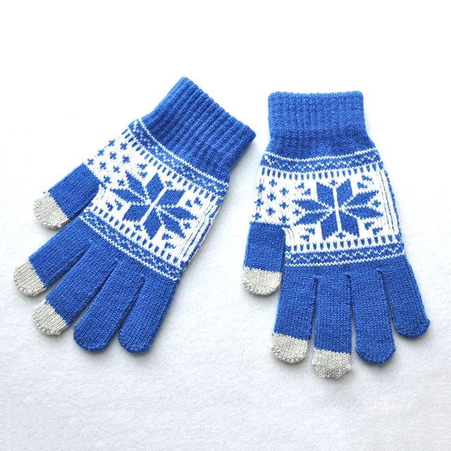 Dotykové rukavice s vločkami | zimní rukavice - modrý
