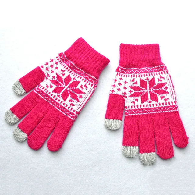 Dotykové rukavice s vločkami | zimní rukavice - růžový