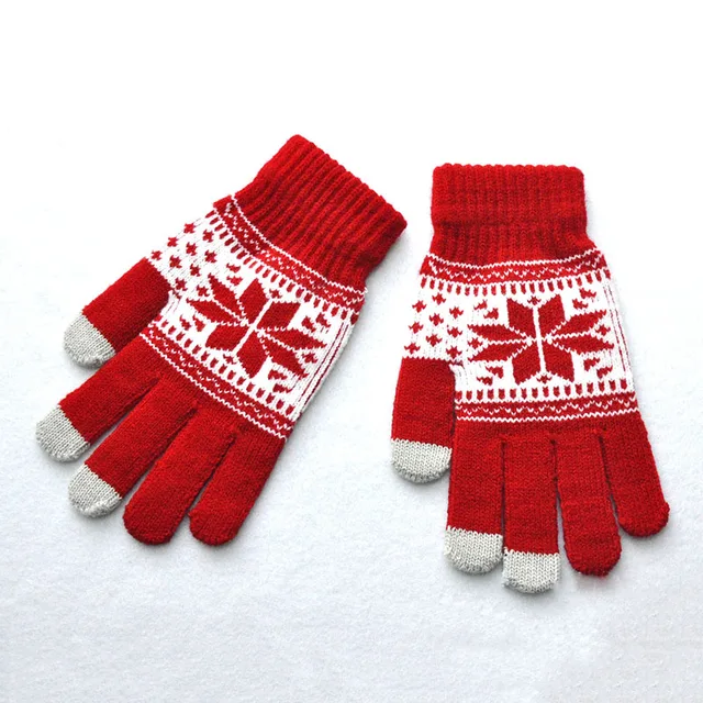 Dotykové rukavice s vločkami | zimní rukavice - Červené