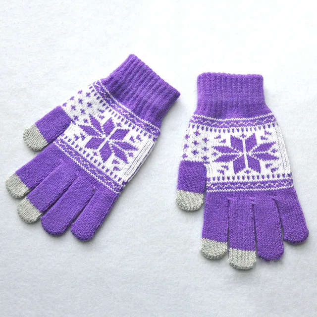 Dotykové rukavice s vločkami | zimní rukavice - Nachový