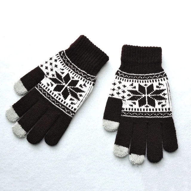 Dotykové rukavice s vločkami | zimní rukavice - káva
