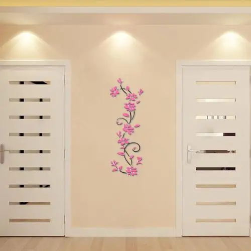 Samolepicí dekorace na zeď | 3D tapeta květy 80 x 24 cm - Růžová