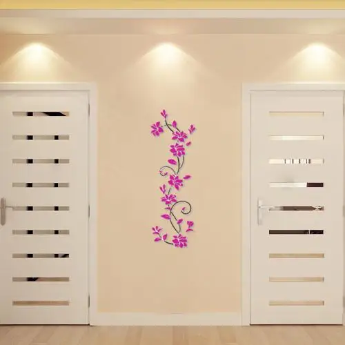 Samolepicí dekorace na zeď | 3D tapeta květy 80 x 24 cm - Růžová 1