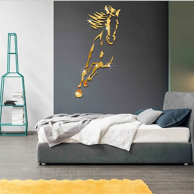 Dekorace na zeď | samolepicí kůň - Zlato, Vpravo - 150 cm x 55 cm