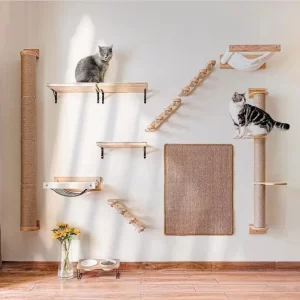 Nástěnné kočičí schody s hrazdou a škrabadlem