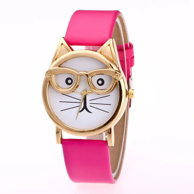 Dámské analogové hodinky | 3D hodinky s kočkou - růžové